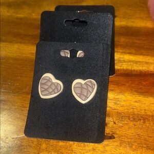 Heart-Shaped Brown and Cream Earrings